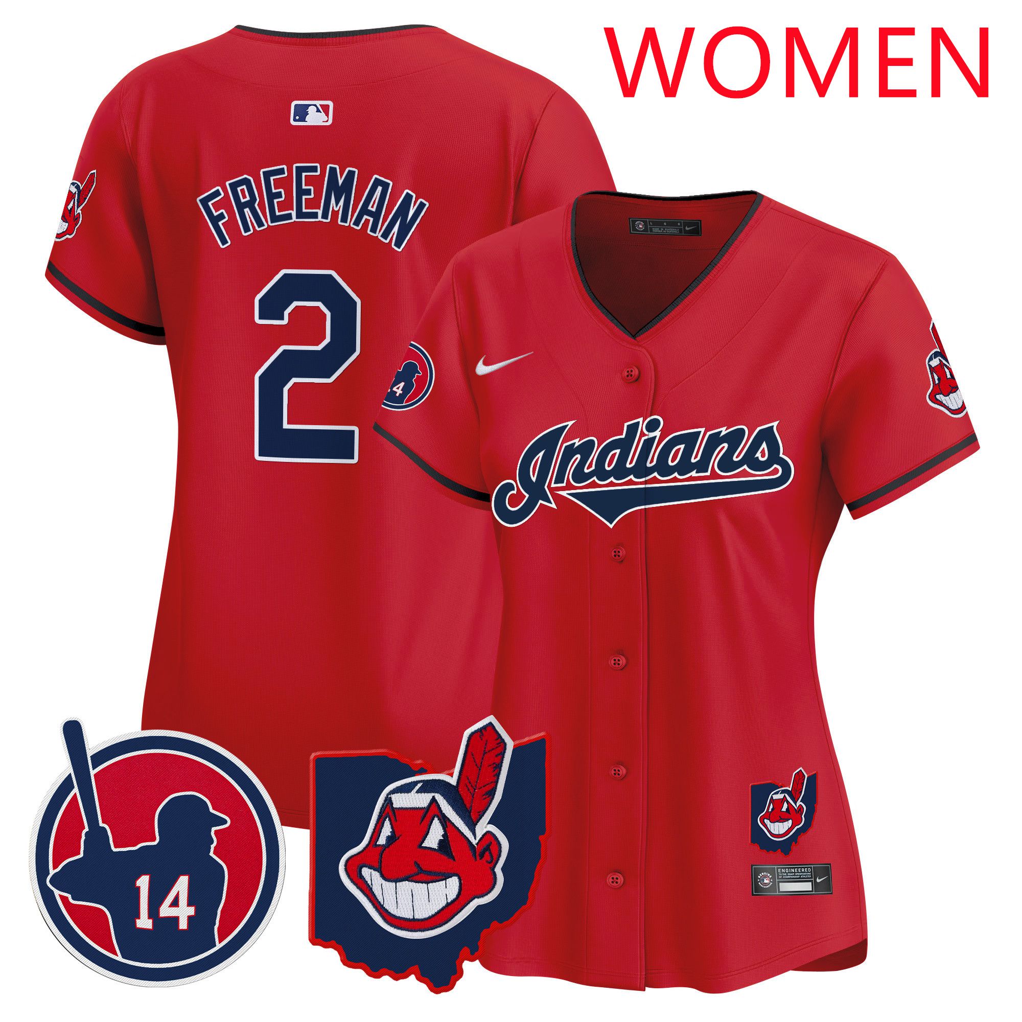 Women Cleveland Indians 2 Freeman Red Nike 2025 Patch Vapor Premier Limited MLB Jersey